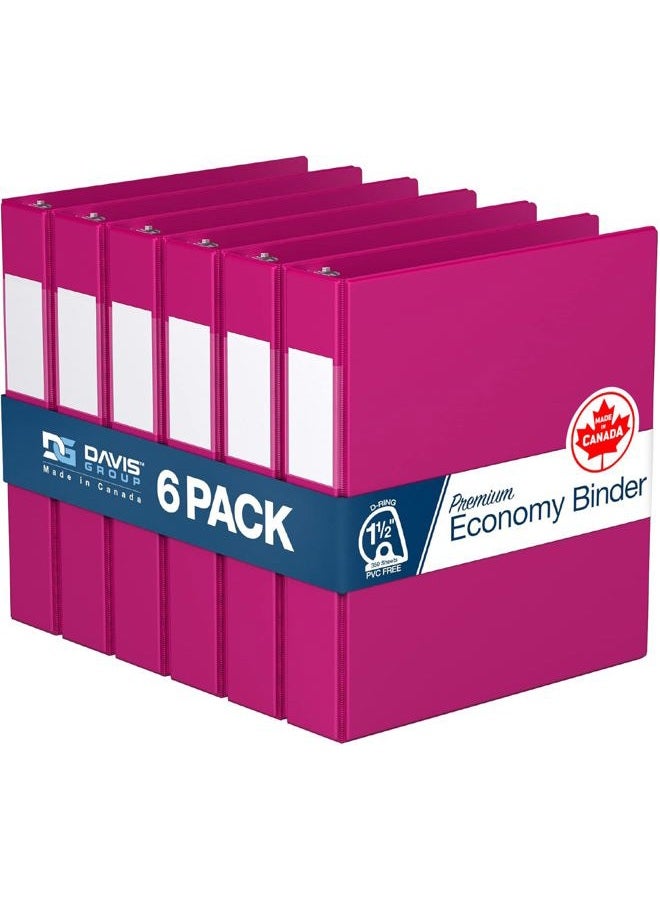 Davis Group Premium Economy 1.5-Inch Binders, 3-Ring Binders for School, Office, or Home, Colored Binder Notebooks, Pack of 6, Round Ring, Pink - Image 1