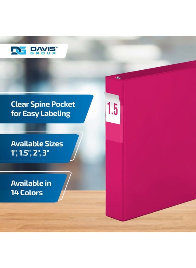 Davis Group Premium Economy 1.5-Inch Binders, 3-Ring Binders for School, Office, or Home, Colored Binder Notebooks, Pack of 6, Round Ring, Pink - Image 4