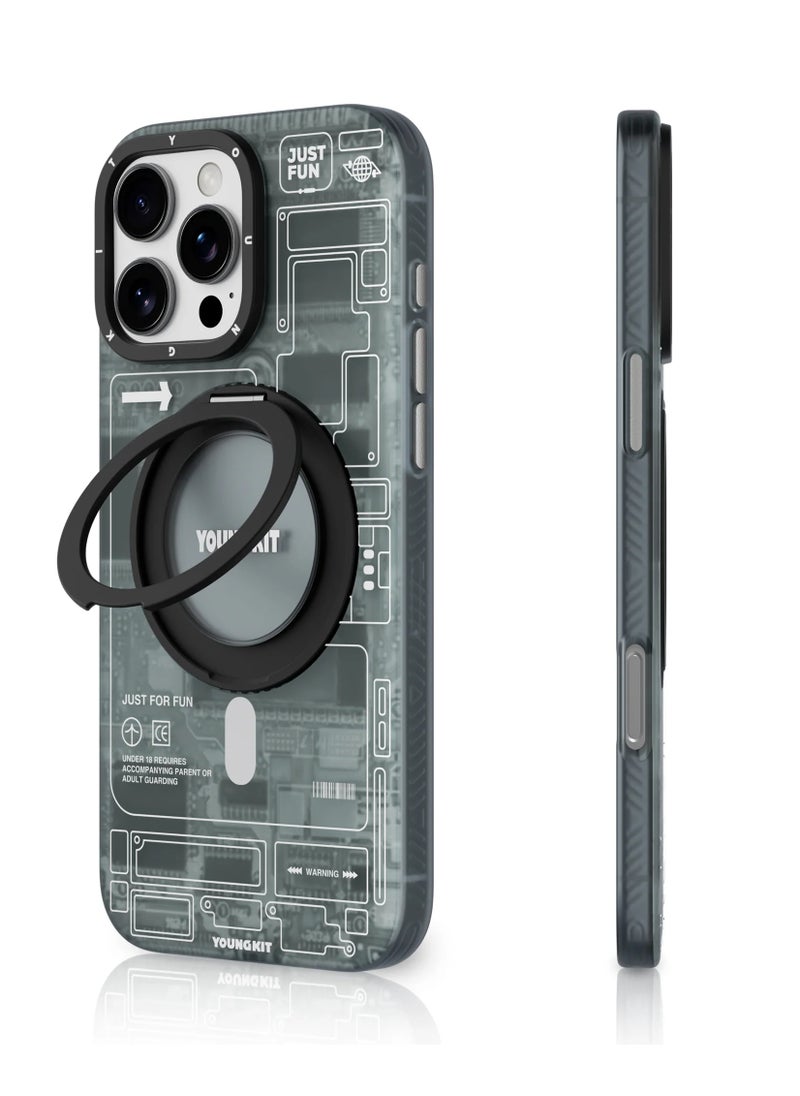 CyberTech 360° Rotating Magnetic Ring Stand Case for iPhone 16 Pro Max – Futuristic Cyberpunk Design, Hands-Free Viewing, Shockproof Protection