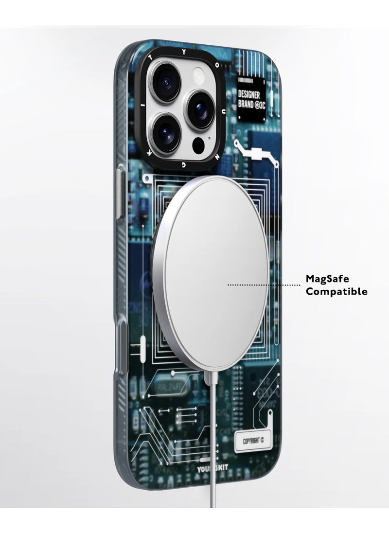 CyberTech 360° Rotating Magnetic Ring Stand Case for iPhone 16 Pro Max – Futuristic Cyberpunk Design, Hands-Free Viewing, Shockproof Protection