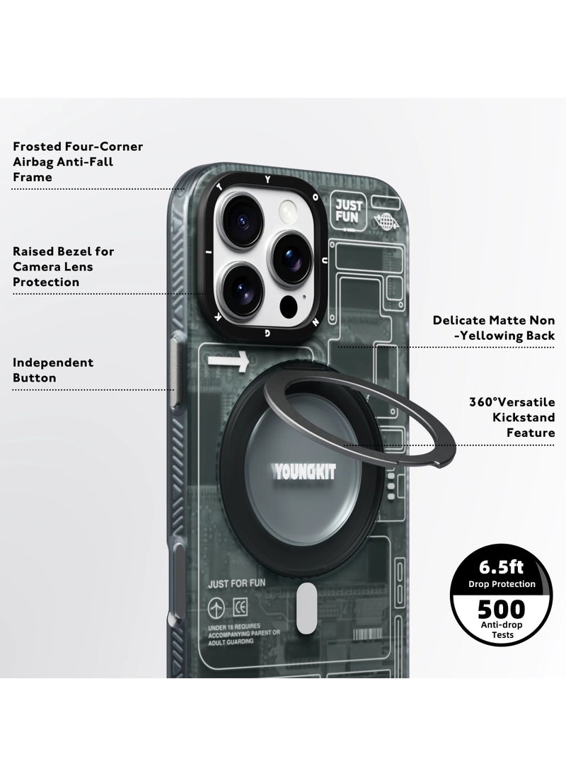 CyberTech 360° Rotating Magnetic Ring Stand Case for iPhone 16 Pro Max – Futuristic Cyberpunk Design, Hands-Free Viewing, Shockproof Protection