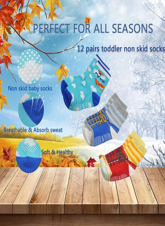 Tphon 12 Pairs Toddler Non Skid Ankle Length Socks With Grips Anti Slip Bottom,Cotton Non Slip Ankle Crew Socks For Boys,Girls,Kids(1-7Years),#2 Strawberry Style(12 Pairs),5-7 Years,Multicolour - Image 4
