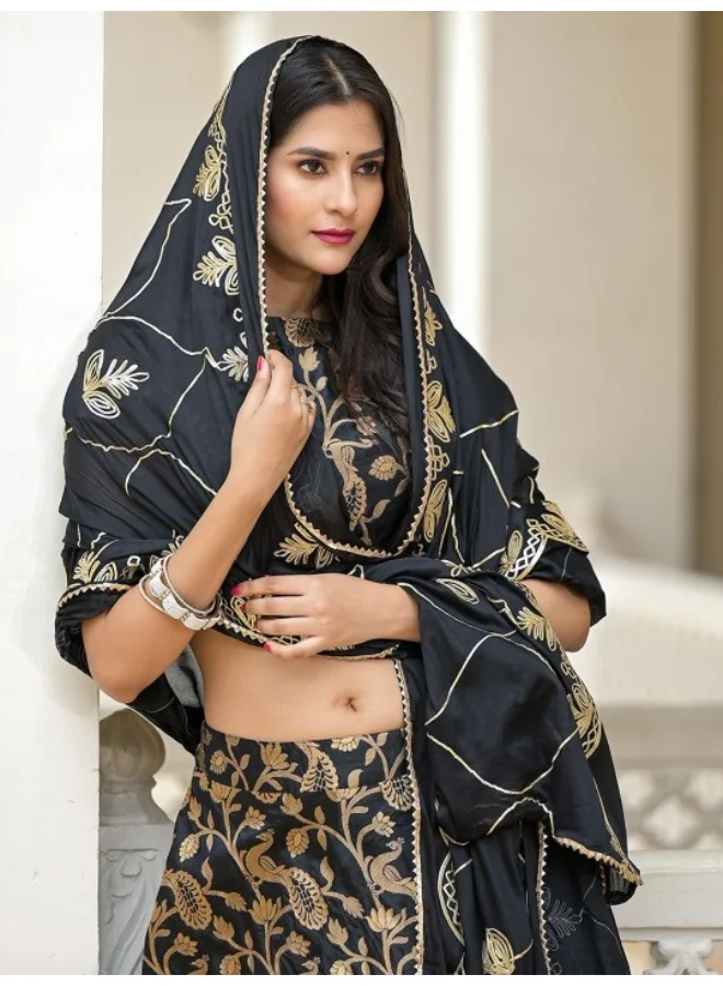 AKS Black Jacquard Lehenga Choli with Gota Dupatta