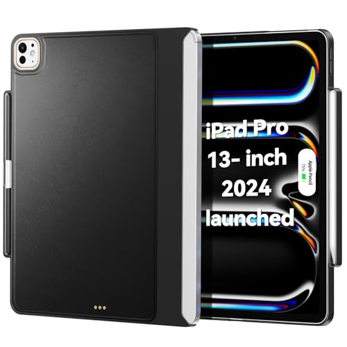 Matekxy Magic-Keyboard Compatible Case for iPad Pro 13 inch M4/M5 2024/2025, Cover with Apple Pencil Holder for Smart MagicKeyboard Folio Slim Durability, Durable Leather Surface, Keyboard Not Included, Black - Image 1