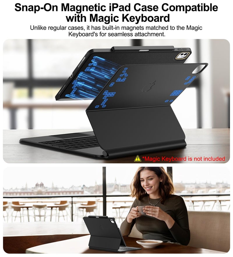 Matekxy Magic-Keyboard Compatible Case for iPad Pro 13 inch M4/M5 2024/2025, Cover with Apple Pencil Holder for Smart MagicKeyboard Folio Slim Durability, Durable Leather Surface, Keyboard Not Included, Black - Image 3