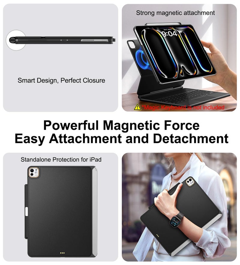Matekxy Magic-Keyboard Compatible Case for iPad Pro 13 inch M4/M5 2024/2025, Cover with Apple Pencil Holder for Smart MagicKeyboard Folio Slim Durability, Durable Leather Surface, Keyboard Not Included, Black - Image 5