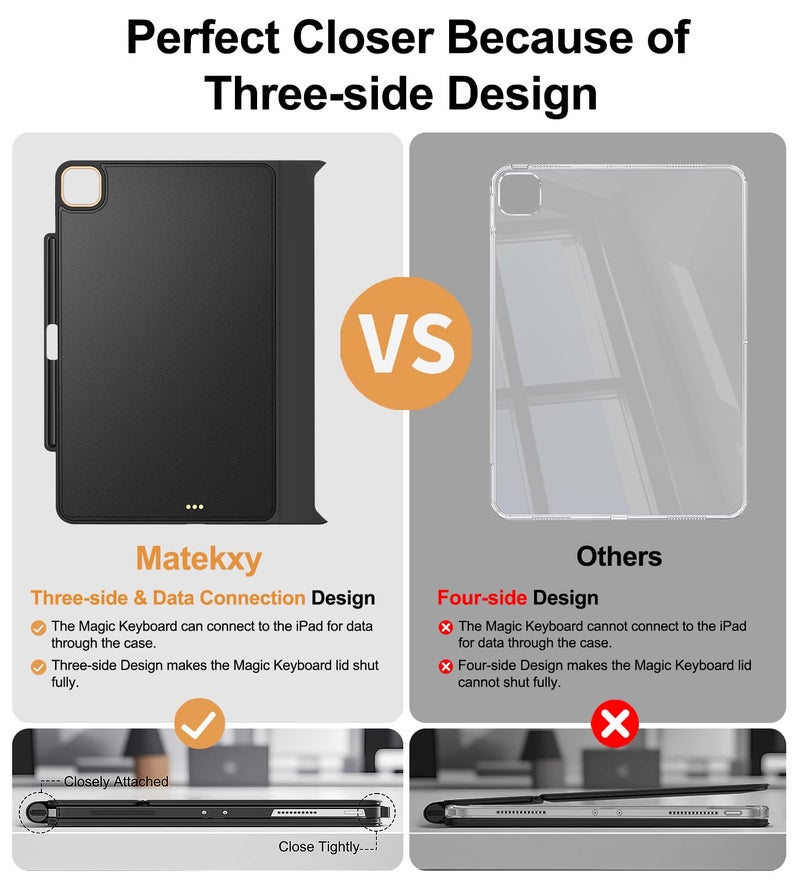 Matekxy Magic-Keyboard Compatible Case for iPad Pro 13 inch M4/M5 2024/2025, Cover with Apple Pencil Holder for Smart MagicKeyboard Folio Slim Durability, Durable Leather Surface, Keyboard Not Included, Black - Image 4