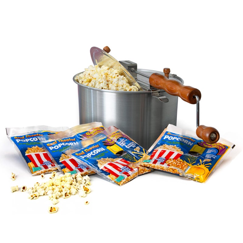 Wabash Valley Farms Original Whirley Pop Popcorn Maker  6 Quart Stovetop Popcorn Popper With Four Popping Kits Aluminum Popcorn Pot With Metal Gears Wabash Valley Farms Stove Top Popcorn Maker Popcorn Pan Silver