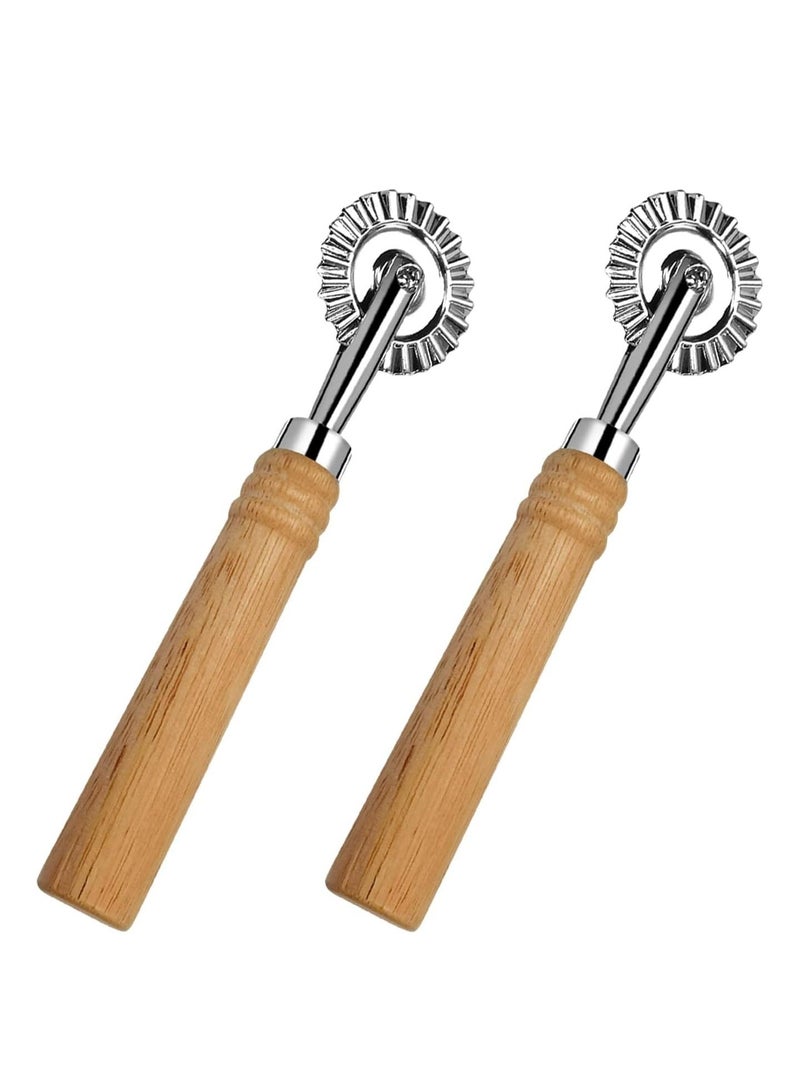 NIBEMINENT 2 Pack Ravioli Cutter Wheel, Pasta Wheel with Long Wooden Handle, Zinc Alloy Roller for Kitchen - Image 1