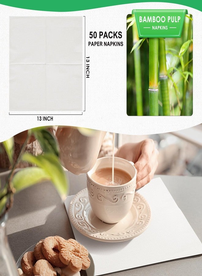 Gezond Compostable Paper Plates Set 300pcs Disposable Sugarcane Plates 10 Inch Eco-friendly White Square Plate with Napkins Biodegradable Heavy-duty Utensils for Party - Image 3