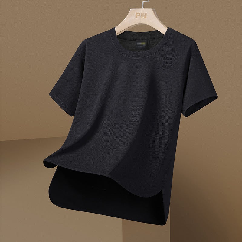 TikTok Live Broadcast Explosive Suit Mens Advertising Shirt High Quality Mens Solid Color T-Shirt Casual Breathable Short Sleeve Top Black 