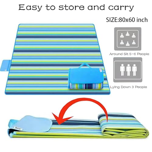 RUIBOLU Large Picnic Blanket, Beach Blankets(80X60) Inch Sandproof Beach Mat for 3-5 Adults Waterproof Quick Drying Outdoor Picnic Mat for Travel Camping Park Lawn (Blue Stripes) - Image 5
