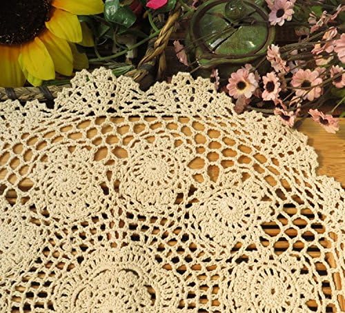 Laivigo New Handmade Crochet Lace Round Table Cloth Doilies Doily16 InchBeige - Image 2