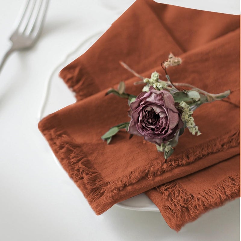 Ayuzawa Handmade Cloth Napkins 100 Cotton Napkins with FringeDelicate Handmade Cloth Napkins for Dinners Parties Weddings and More18 x 18 Inch Set of 4  Terracotta - Image 2