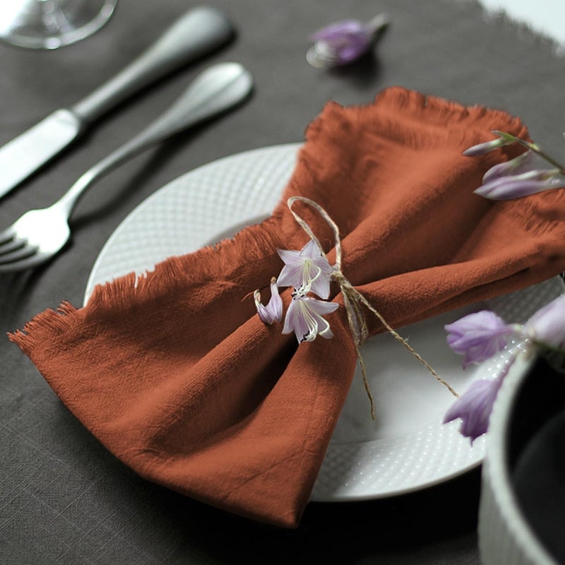 Ayuzawa Handmade Cloth Napkins 100 Cotton Napkins with FringeDelicate Handmade Cloth Napkins for Dinners Parties Weddings and More18 x 18 Inch Set of 4  Terracotta - Image 1