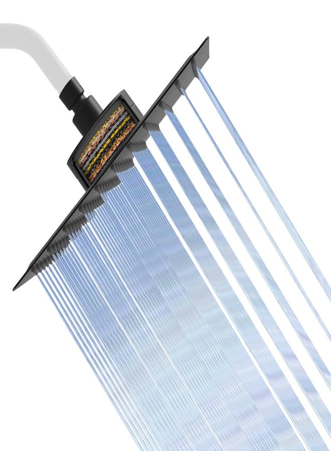 RUMOSE Rain Shower Head with Filtered Matte Black 10 Inch High Pressure Rainfall Shower Head Square Stainless Steel Fixed Waterfall Showerheads Filter For Hard Water - Image 1