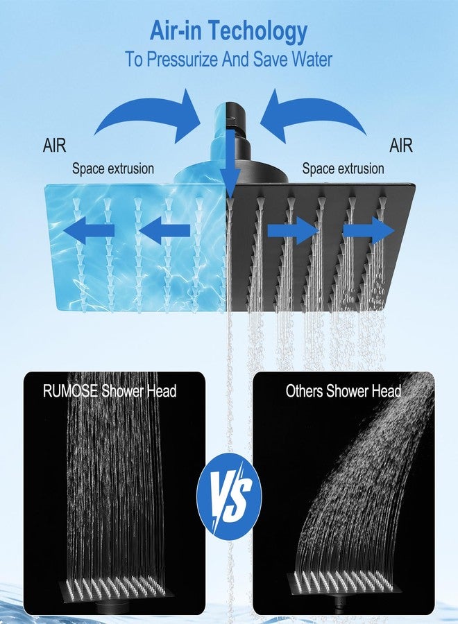 RUMOSE Rain Shower Head with Filtered Matte Black 10 Inch High Pressure Rainfall Shower Head Square Stainless Steel Fixed Waterfall Showerheads Filter For Hard Water - Image 2