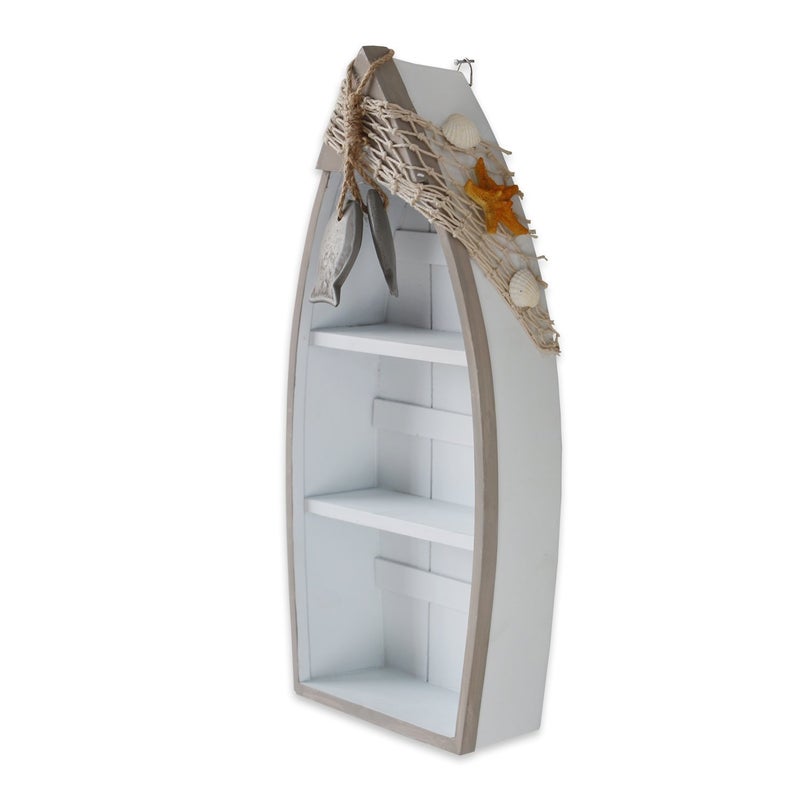 Waroom Home عرض موضوع الشاطئ من واروم مع 3 رفوف رفوق بحرية بيضاء مزينة بسفينة نموذجية - Image 1