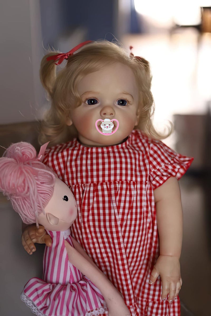 TERABITHIA 24 Inches 60CM Sweet Face Real Baby Size Rooted Blond Curly Hair Lifelike Reborn Baby Doll with Soft Cloth Body Realistic Newborn Toddler Girl Dolls That Look Real and Feel Real - Image 2