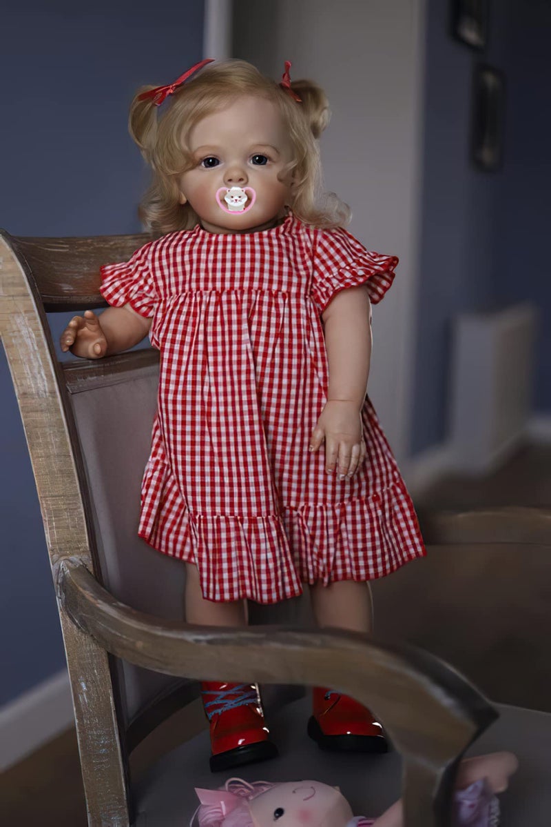 TERABITHIA 24 Inches 60CM Sweet Face Real Baby Size Rooted Blond Curly Hair Lifelike Reborn Baby Doll with Soft Cloth Body Realistic Newborn Toddler Girl Dolls That Look Real and Feel Real - Image 1