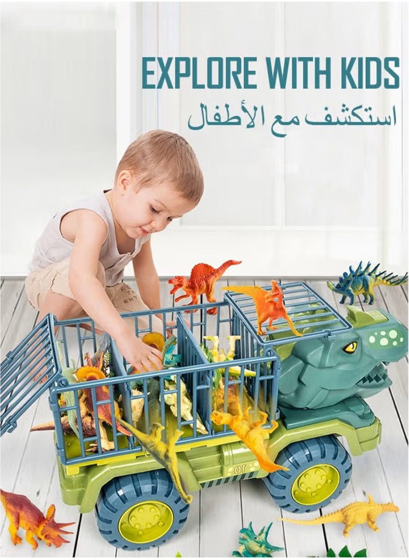 Dinosaur Truck Toys With 15 Dinosaur Toys Playset Figures,Toy Trucks for Boys,Large Dinosaur Carrier Truck  - Image 3