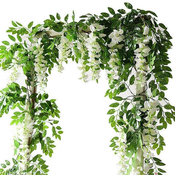 2X7FT ARTIFICIAL WISTERIA VINE GARLAND PLANTS FLOWERS ARTS FOR CEREMONY HOME WEDDING DECORATION WHITE
