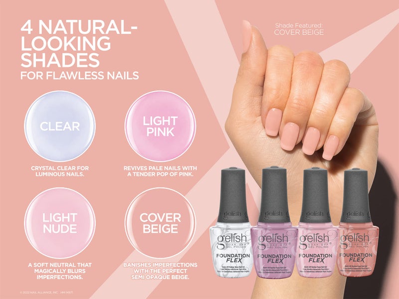 Gelish جيلش فاونديشن فليكس - طلاء قاعدة مرن للأظافر، ملء التجاعيد، وحماية مثالية، مجموعة جل قاعدة مطاطية قابلة للنقع للأظافر تدوم طويلاً مع قوة ومرونة (وردي فاتح، 15 مل) - Image 2