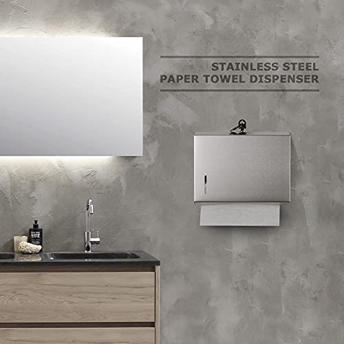 Gorlary Wall Mounte Paper Towel Dispensers, 10.4" L x 3.3" D x 8.3" H, Stainless Steel C-Fold Multifold Hand Paper Tissue Holder with Lock - Image 5