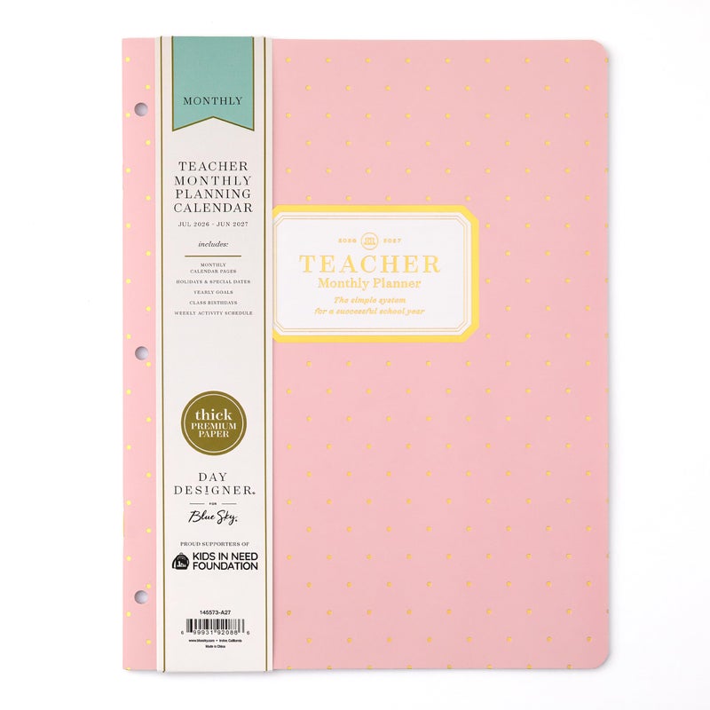 Blue Sky Day Designer 2026-2027 Monthly Academic Year Teacher Planner Calendar, July 2026 - June 2027, 8.5" x 11", Coated Paper Cover, Stapled Binding, Swiss Dot Blush - Image 1