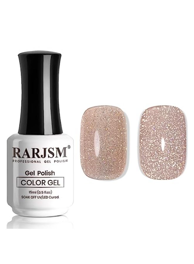 RARJSM Reflective Glitter Gel Nail Polish Nude Light Brown Pink Sheer Jelly Gel Polish Flash Diamond Sparkle Rainbow Silver Shimmer Soak off Curing Requires 15ml Single Bottle for Home Salon - Image 1