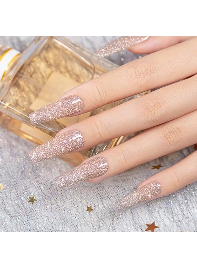 RARJSM Reflective Glitter Gel Nail Polish Nude Light Brown Pink Sheer Jelly Gel Polish Flash Diamond Sparkle Rainbow Silver Shimmer Soak off Curing Requires 15ml Single Bottle for Home Salon - Image 3