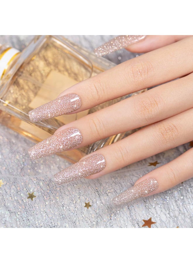 RARJSM Reflective Glitter Gel Nail Polish Nude Light Brown Pink Sheer Jelly Gel Polish Flash Diamond Sparkle Rainbow Silver Shimmer Soak off Curing Requires 15ml Single Bottle for Home Salon - Image 4