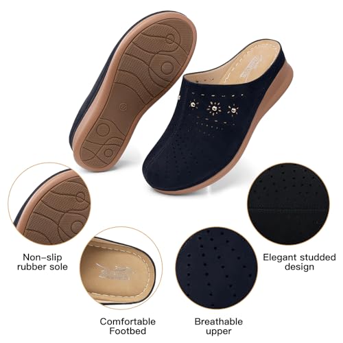 SHIBEVER Clogs for Women Mules Slip-On: Closed Toe Size 9 Summer Dressy Comfortable Womens Clog Mule - Black Wedge Platform Sandals - Image 4