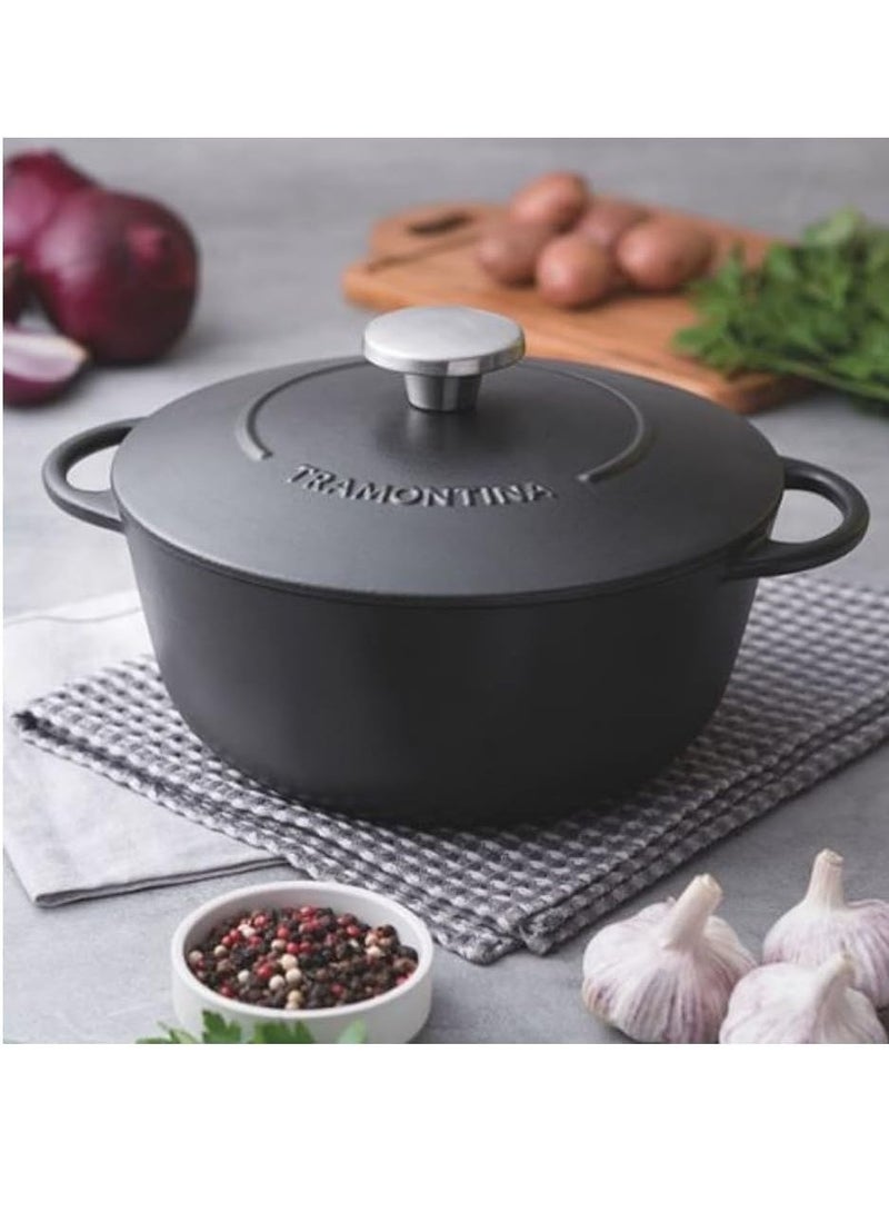 TRAMONTINA Trento 24cm 4L Black Enameled Cast Iron Dutch Oven - Image 3