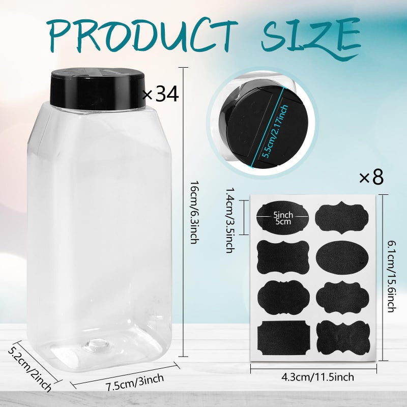 SENONAPO 34 Pack 16 oz Plastic Spice Jars with Cap Clear Empty Square Bottle With flip lid Reusable Spice Bottle Large Seasoning Jars Powder Storage Container for Storing Seasoning Powders Supplies - Image 2