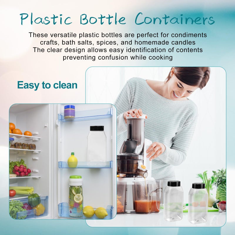 SENONAPO 34 Pack 16 oz Plastic Spice Jars with Cap Clear Empty Square Bottle With flip lid Reusable Spice Bottle Large Seasoning Jars Powder Storage Container for Storing Seasoning Powders Supplies - Image 5