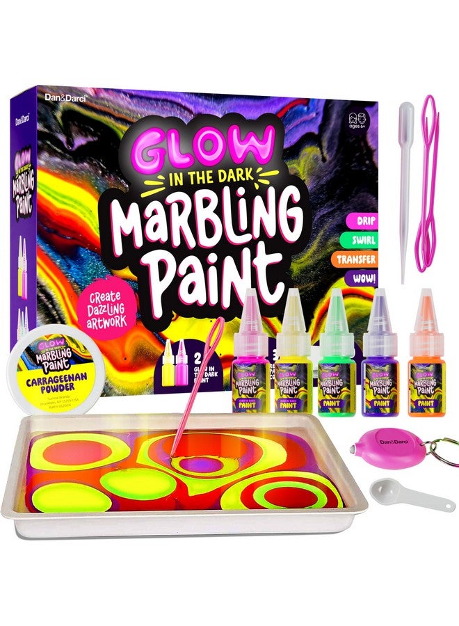 Dan&Darci مجموعة طلاء الرخام المتلألئ في الظلام من دان ودارسي للأطفال - مجموعة فنون الطلاء بالماء للأولاد والبنات من عمر 6 إلى 12 سنة - هدايا عيد ميلاد للأطفال - أنشطة الفنون والحرف - Image 1