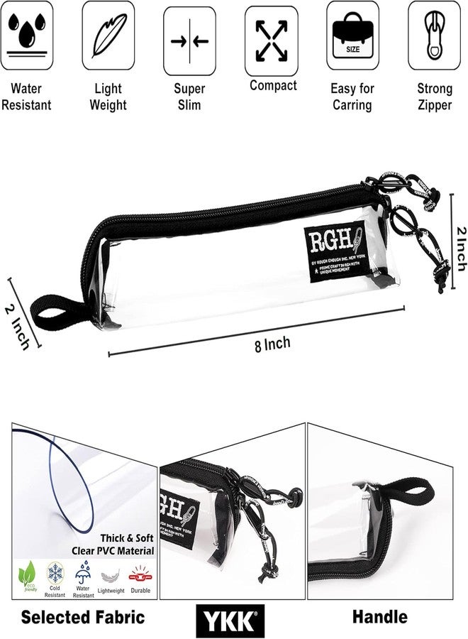 RE ROUGH ENOUGH Rough Enough Small Clear Pencil Case for Exams Slim Transparent Plastic Pouch for School Students Teens Office - Image 3
