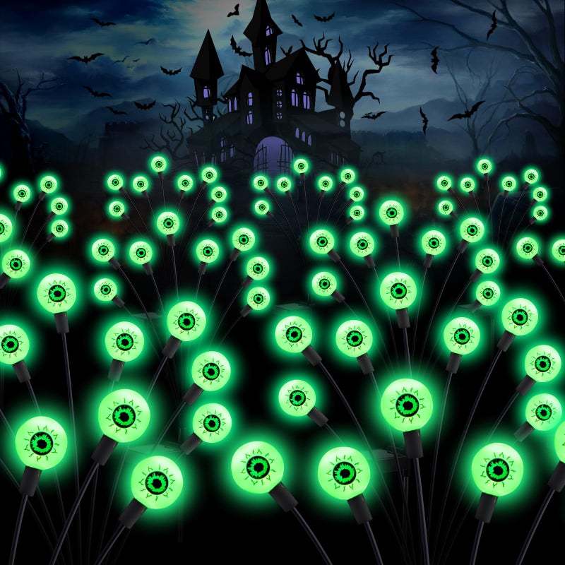 ASMAD Scary Solar Eyeball Lights, Waterproof Swaying Firefly Path Lights for Outdoor/Halloween Decorations/Garden/Yard/Patio/Party Decor, Green Eyeball, 4 Pack, 32 LEDs - Image 1