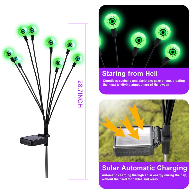 ASMAD Scary Solar Eyeball Lights, Waterproof Swaying Firefly Path Lights for Outdoor/Halloween Decorations/Garden/Yard/Patio/Party Decor, Green Eyeball, 4 Pack, 32 LEDs - Image 5