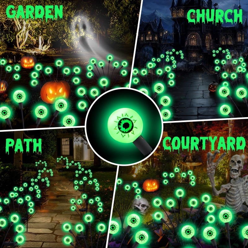 ASMAD Scary Solar Eyeball Lights, Waterproof Swaying Firefly Path Lights for Outdoor/Halloween Decorations/Garden/Yard/Patio/Party Decor, Green Eyeball, 4 Pack, 32 LEDs - Image 3