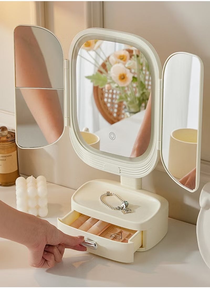 Beauenty - Tri-Fold Makeup Mirror With 3-Tone Lighting, Portable LED Vanity Mirror with Touch Screen, with Cosmetic Storage Box, Gift For Women - Image 1