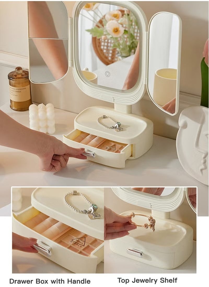 Beauenty - Tri-Fold Makeup Mirror With 3-Tone Lighting, Portable LED Vanity Mirror with Touch Screen, with Cosmetic Storage Box, Gift For Women - Image 1