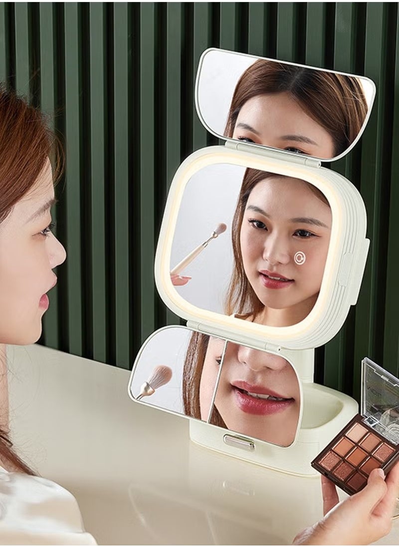 Beauenty - Tri-Fold Makeup Mirror With 3-Tone Lighting, Portable LED Vanity Mirror with Touch Screen, with Cosmetic Storage Box, Gift For Women - Image 1