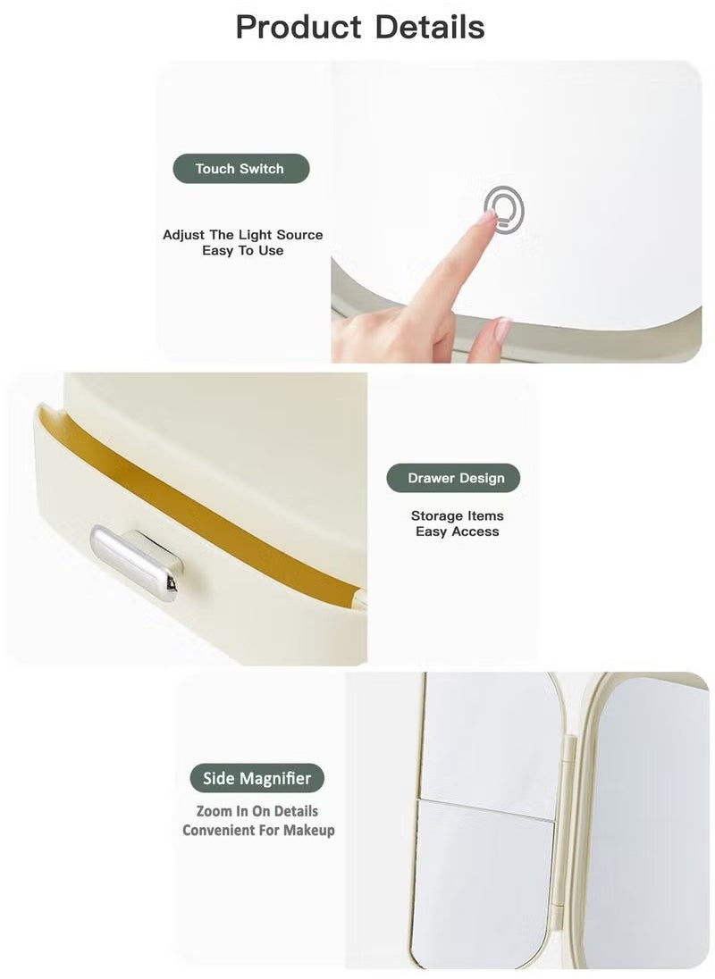 Beauenty - Tri-Fold Makeup Mirror With 3-Tone Lighting, Portable LED Vanity Mirror with Touch Screen, with Cosmetic Storage Box, Gift For Women - Image 1