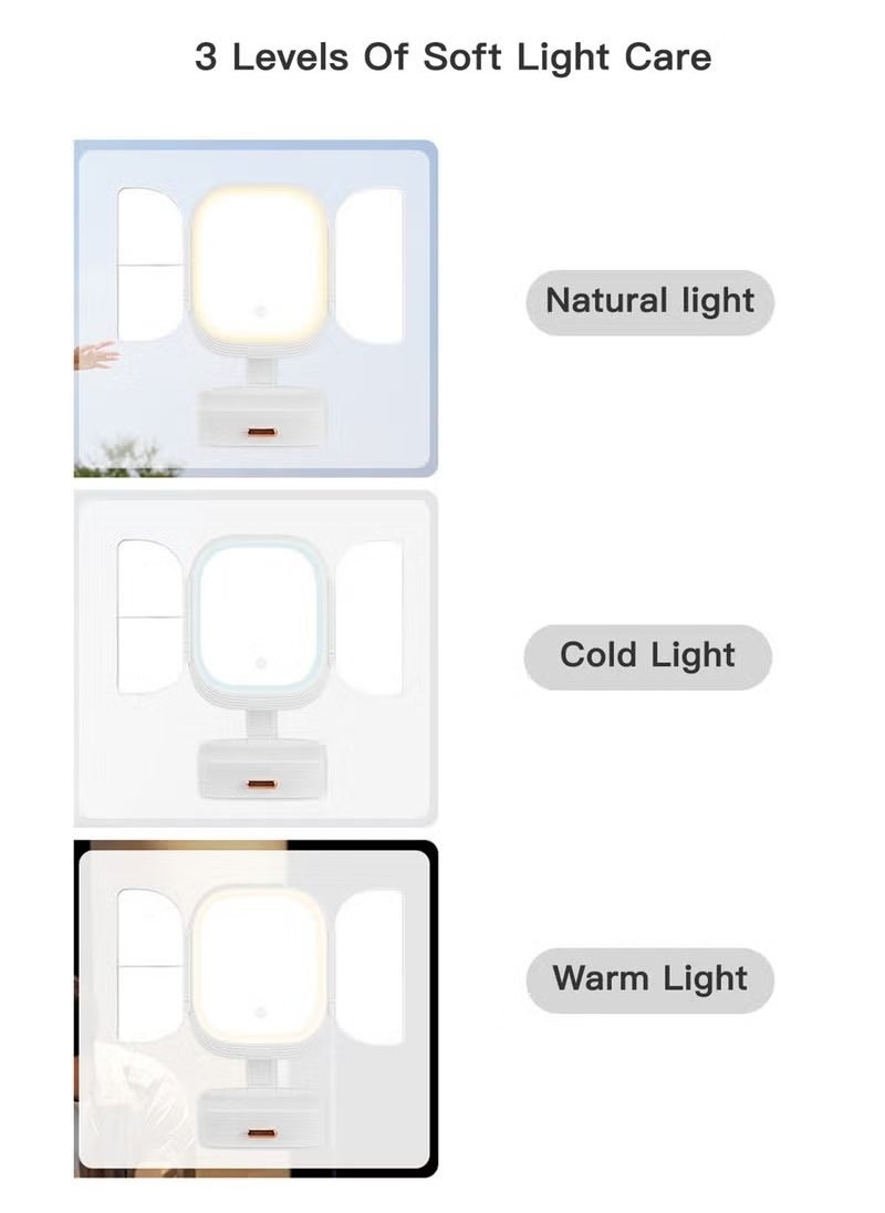 Beauenty - Tri-Fold Makeup Mirror With 3-Tone Lighting, Portable LED Vanity Mirror with Touch Screen, with Cosmetic Storage Box, Gift For Women - Image 1