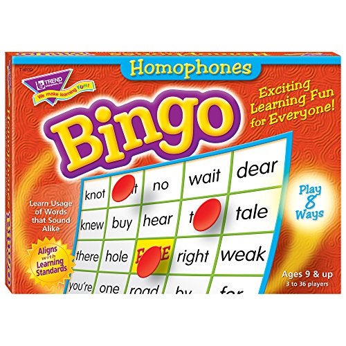 Trend Enterprises Homophones Bingo Game Exciting Way for Everyone to Learn Play 8 Different Ways Great for Classrooms and at Home 2 to 36 Players for Ages 8 and Up - Image 1