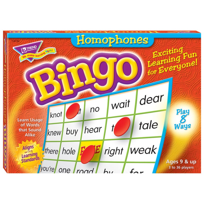 Trend Enterprises Homophones Bingo Game Exciting Way for Everyone to Learn Play 8 Different Ways Great for Classrooms and at Home 2 to 36 Players for Ages 8 and Up - Image 2