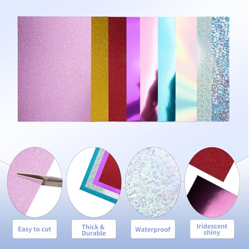 Nitelemn 30 Pack Metallic Glitter Cardstock Paper Sheets, 6" x 8" Color Foil Mirror Shimmering Paper 250gsm/92lb For Arts and Crafts, Decorative, Weddings & Birthdays Invitations (Metallic+Glitter) - Image 4