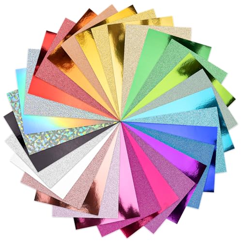 Nitelemn 30 Pack Metallic Glitter Cardstock Paper Sheets, 6" x 8" Color Foil Mirror Shimmering Paper 250gsm/92lb For Arts and Crafts, Decorative, Weddings & Birthdays Invitations (Metallic+Glitter) - Image 1